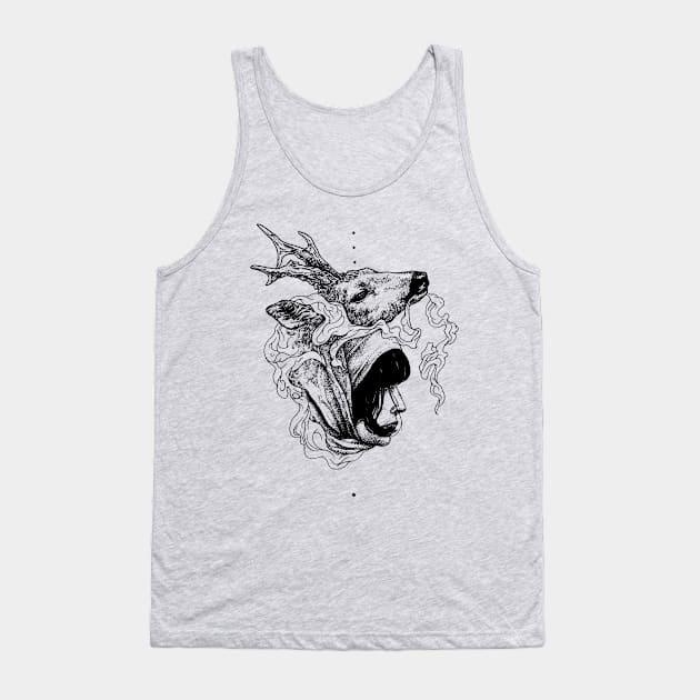 Girl And Deer Tank Top by rottenfantom